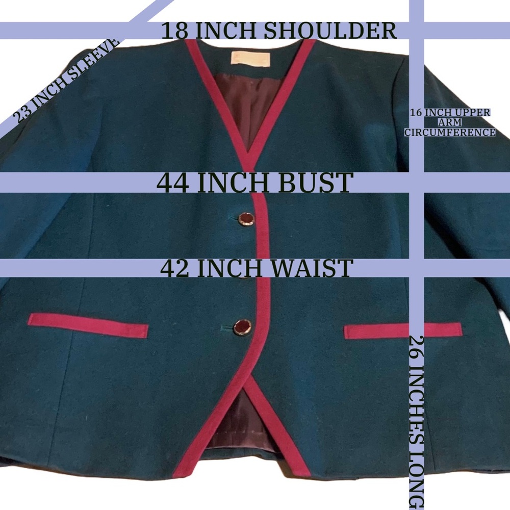 PENDLETON TEAL BLUE AND PINK VINTAGE 1980'S WOOL BLAZER (16) - Picture 14 of 15